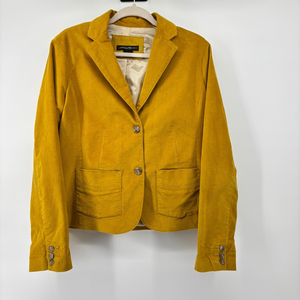 Eddie Bauer Mustard Yellow Velvet Blazer Jacket Womens 10 Fine Wale Cotton
